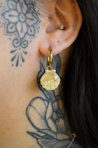 Seashell Mismatch Charms (Gold hoop)