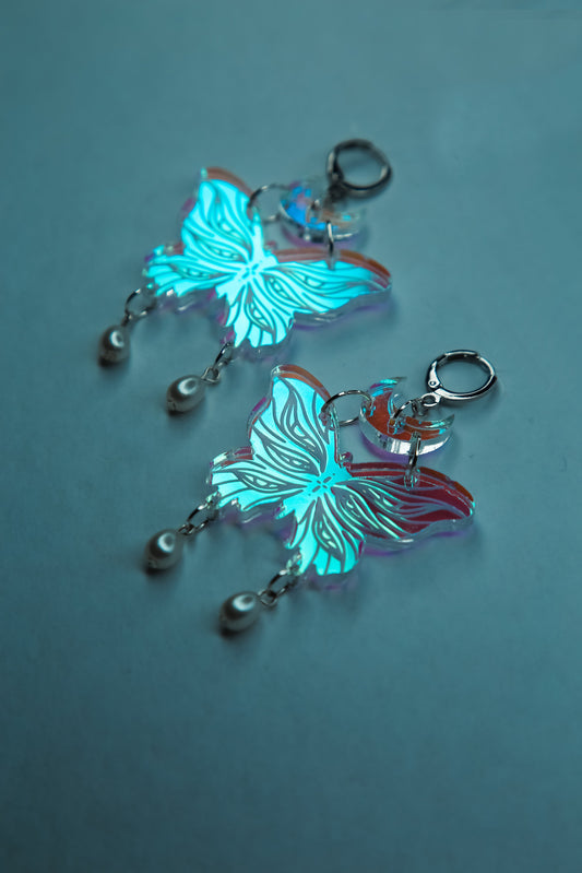 small iridescent butterfly acrylic earrings with pearls