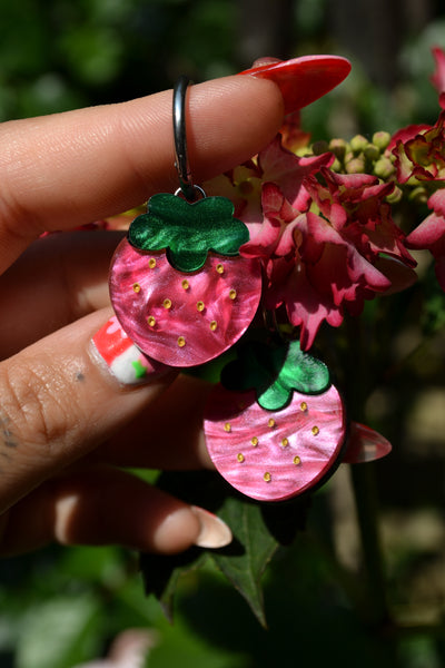 Pink Strawberry (Silver Hoop)