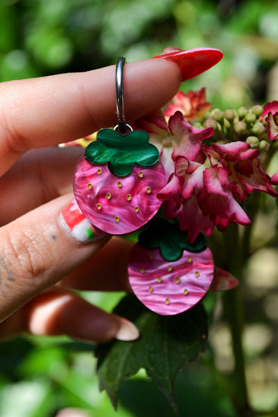 Pink Strawberry (Silver Hoop)