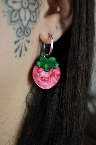 Pink Strawberry (Silver Hoop)