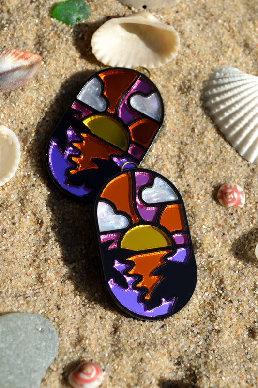 Sunset Stained Glass Window (Silver Hoop)