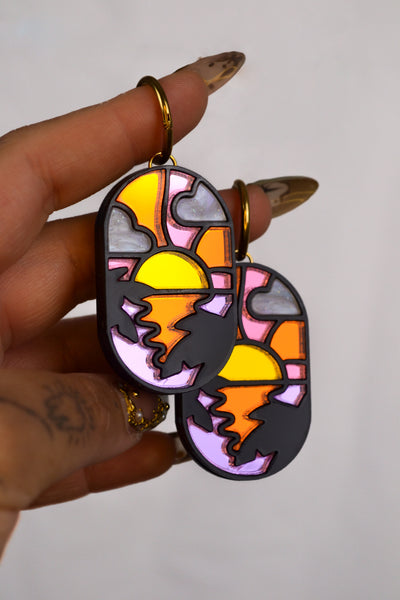 Sunset Stained Glass Window (Gold Hoop)