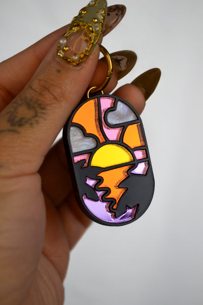 Sunset Stained Glass Window (Gold Hoop)