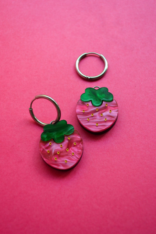 Pink Strawberry (Silver Hoop)