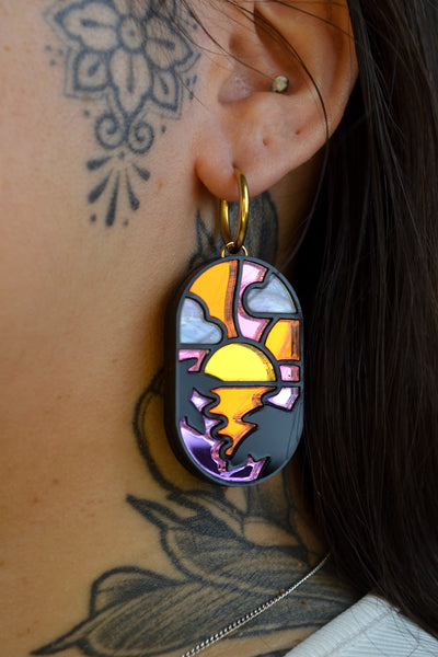 Sunset Stained Glass Window (Gold Hoop)