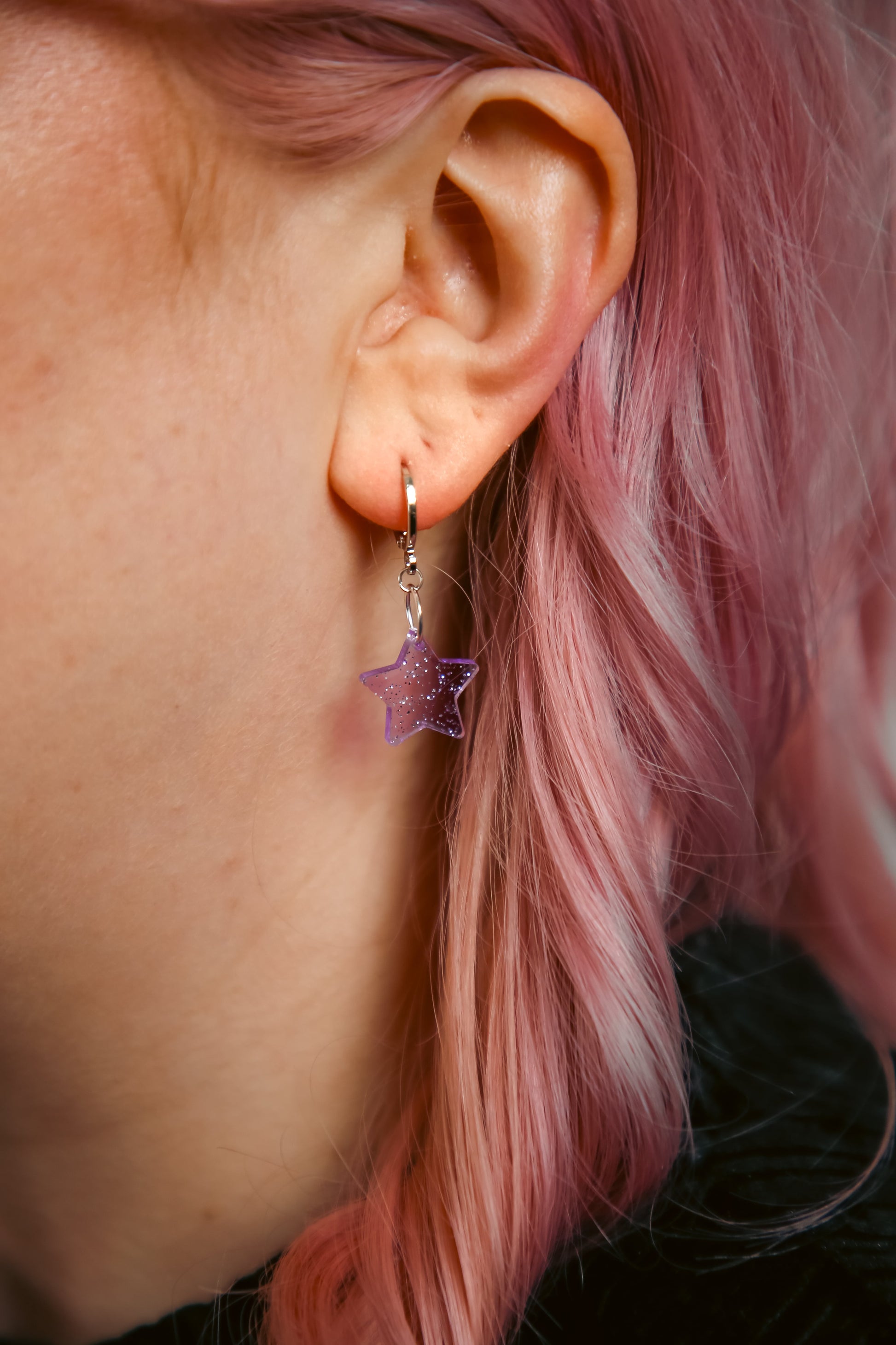 purple star glitter acrylic earring