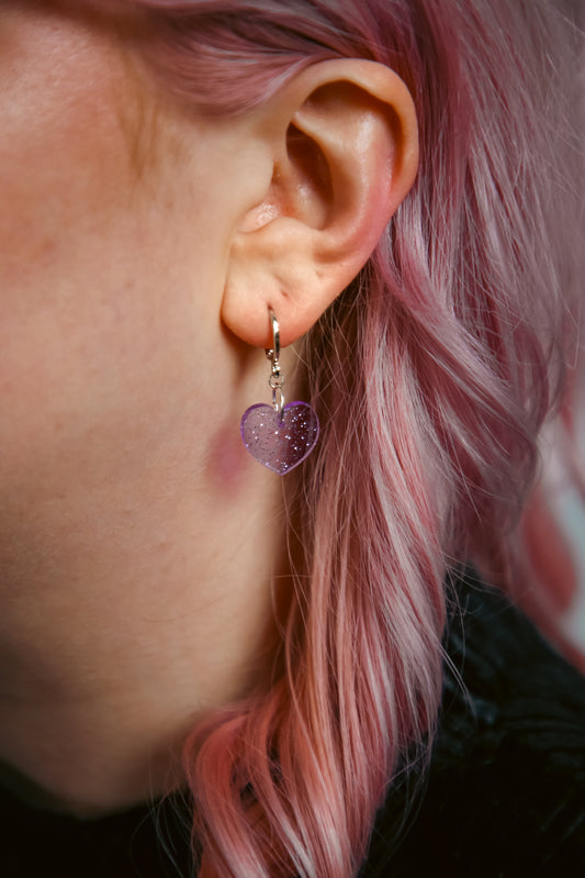 purple heart glitter acrylic earring