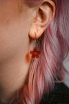 two red flower glitter acrylic earrings
