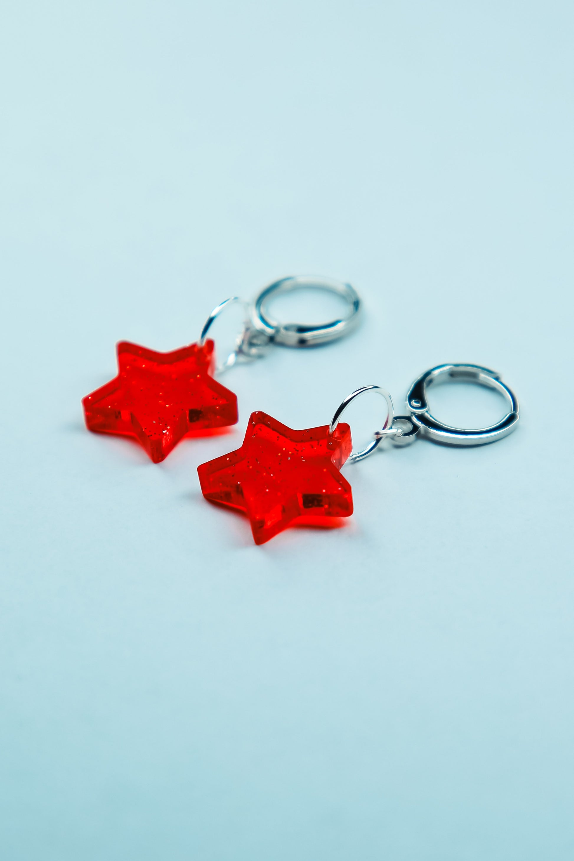 two red heart glitter acrylic earrings