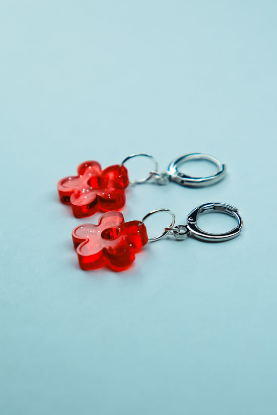 two red heart glitter acrylic earrings