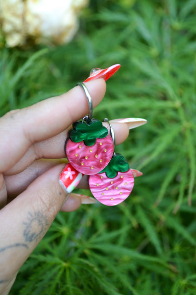 Pink Strawberry (Silver Hoop)