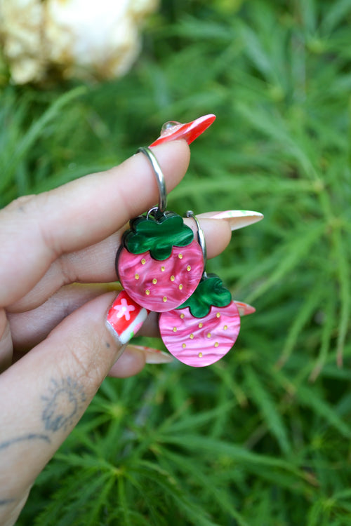 Pink Strawberry (Silver Hoop)